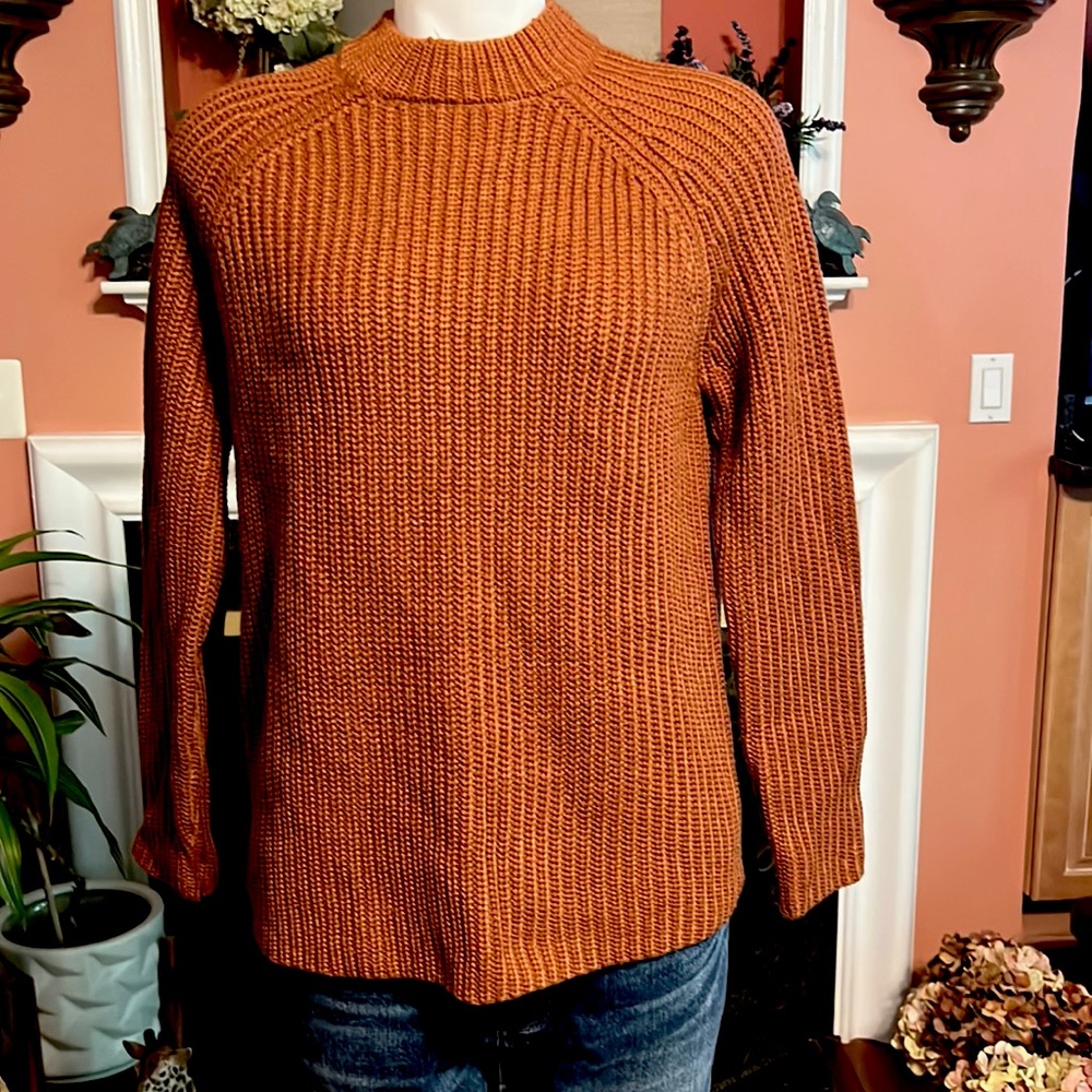 Rust Cable knit crew neck sweater